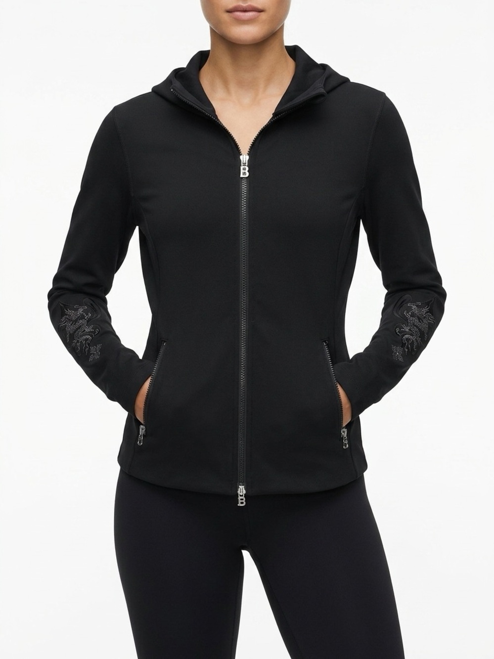 Bogner Full Zip Hoodie Jacket Dragon Embroidered Softshell Black M/L